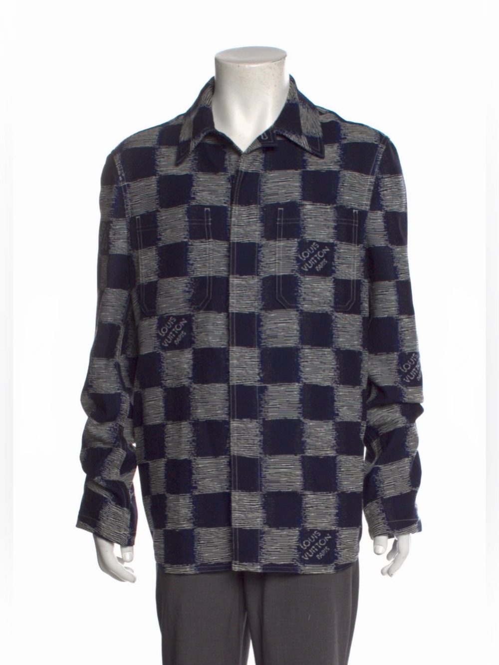 🩶Authentic Louis Vuitton LV Men’s Damier Rush Wool Overshirt Size Large 1AFAUO